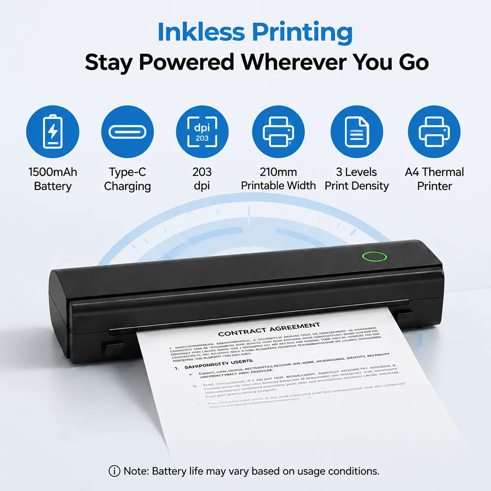WISPO Portable Printer - Thermal Portable Printer